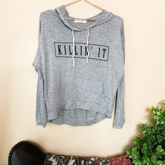 “Killin’ It” jersey knit cropped graphic hoodie - Picture 7 of 8